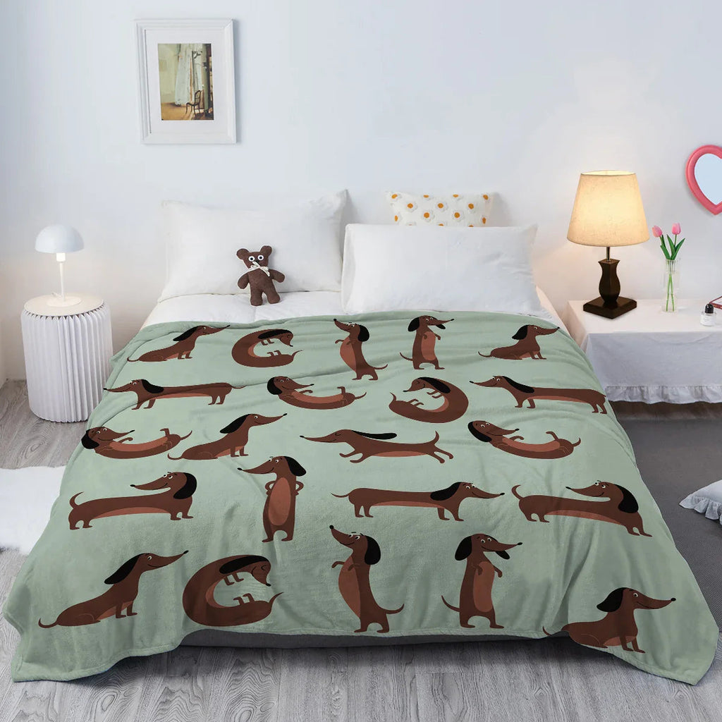 Fleece Blanket DoxiDream | Soft Flannel | Dachshund Print | Sofa & Bed