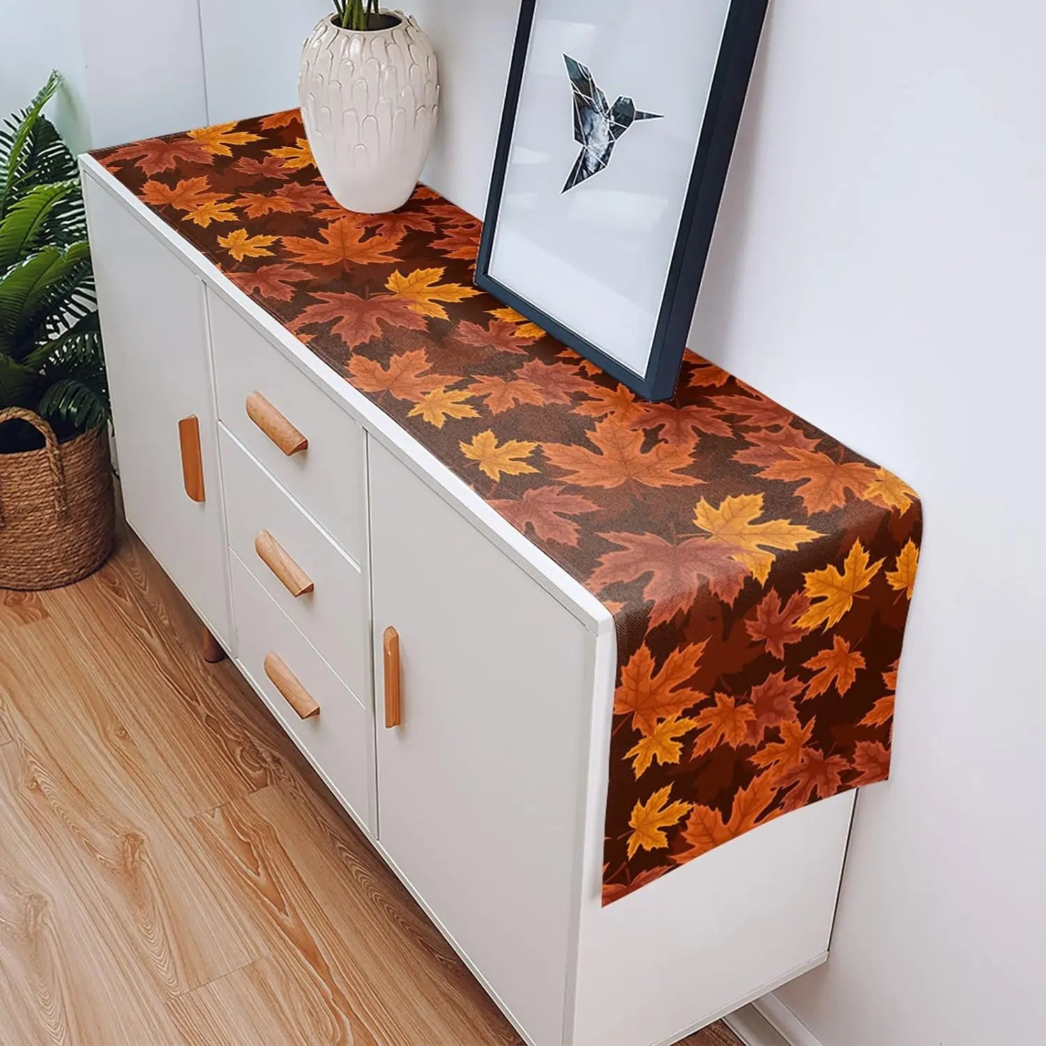 Autumna LeafRunner Table Runner Linen | Maple Leaf Autumn Decoration | Washable & Durable | 150–200 × 33 cm