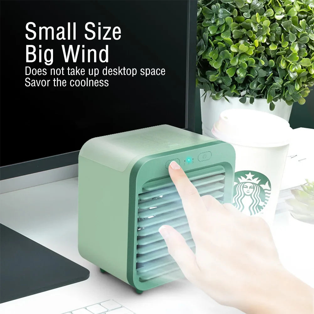 Coolivio Mini AirCooler | Portable 3-in-1 USB Fan with Air Humidification & Cooling Function | 3 Speeds | 2500 mAh Battery | For Office, Travel & Home