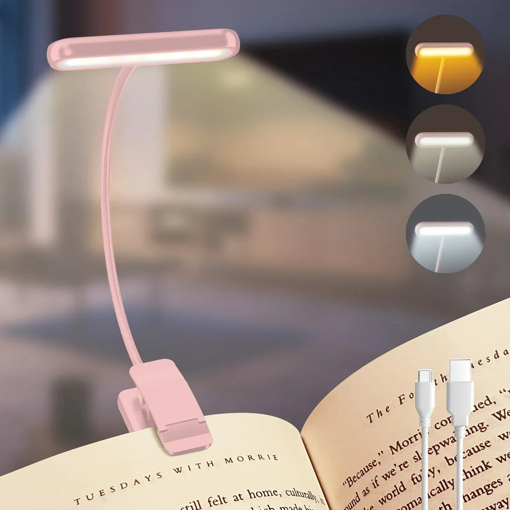 FlexiRead Reading Lamp | USB Rechargeable | 3 Light Colors & Dimmable | Clip & Flexible Arm