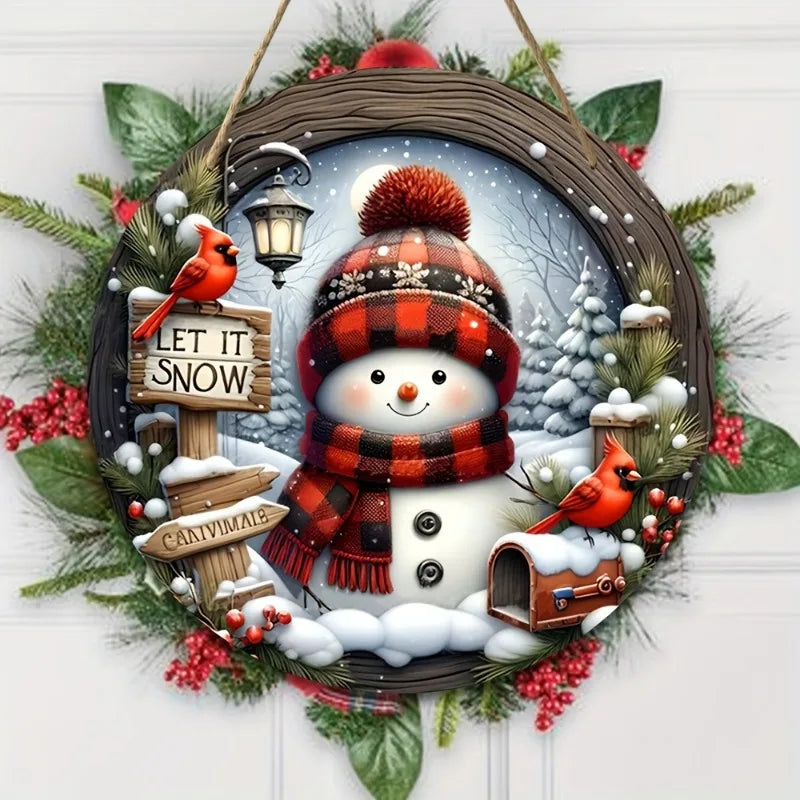 CrystalSnow | Acrylic Christmas Wreath | Snowman & Winter Design | Wall & Door Decor Ø 20 cm