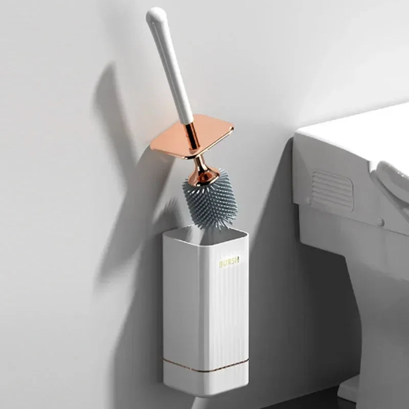 CleanFlex Toilet Brush Set | Wall Mounting Without Drilling | Deep Cleaning with Soft TPR Bristles