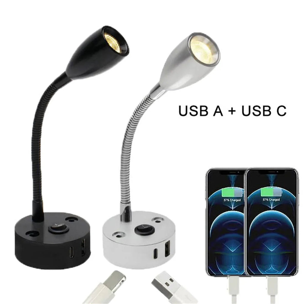 FlexiBeam RV Reading Lamp | 12V–24V Gooseneck Light with USB-C Fast Charging | LED Interior Lighting for Motorhome, Boat & Camper