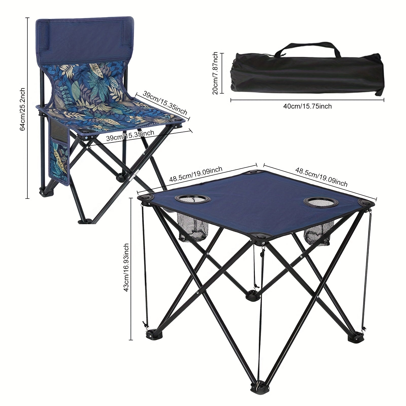 Foldable Garden Seating Set Campafleur | 2 Chairs & 1 Table | Floral Pattern | Portable & Weatherproof