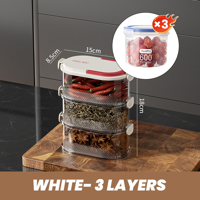 Gewürz-Aufbewahrungsbox mit Mehrfachfächern | Luftdichtes Design | Platzsparende Küchenorganisation