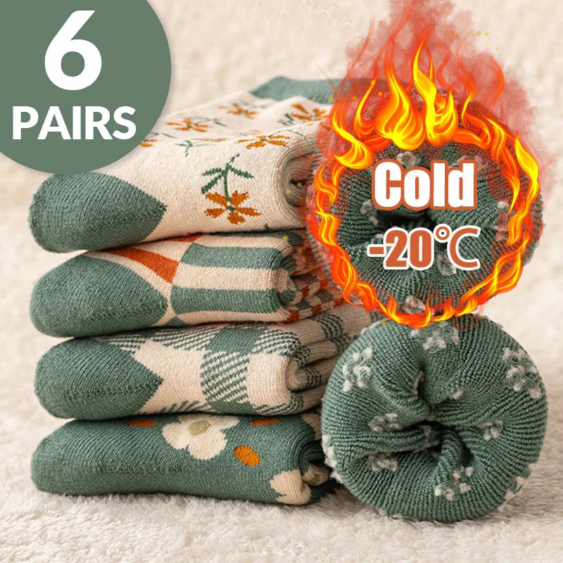 CozyBloom | 6 Pairs Women's Socks | Autumn & Winter | Cute College Style | Thick & Warm