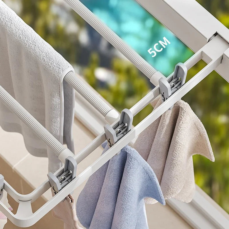 DryFold Wall-Mounted Folding Clothes Dryer | Foldable & Space-Saving | With Windproof Clips | Plastic/Stainless Steel