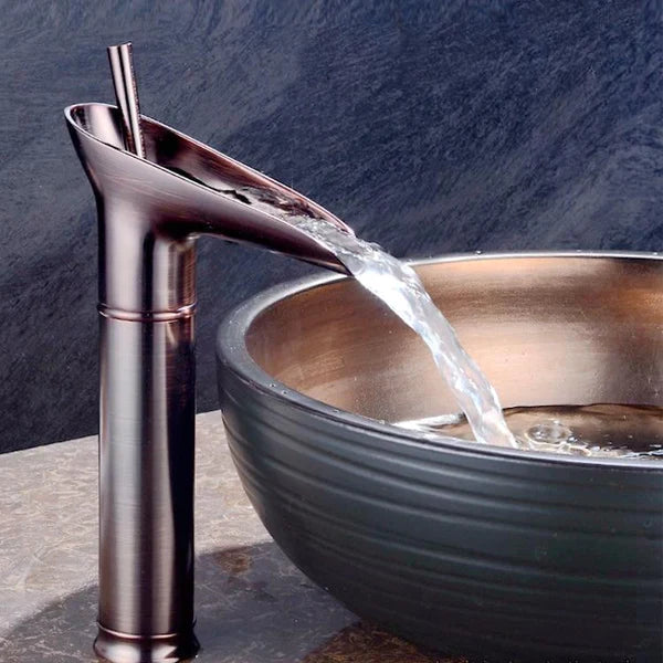 AquaVintura Antique Waterfall Basin Faucet | Brass Mixer Tap with Single Lever | Hot & Cold Water | Bronze Finish