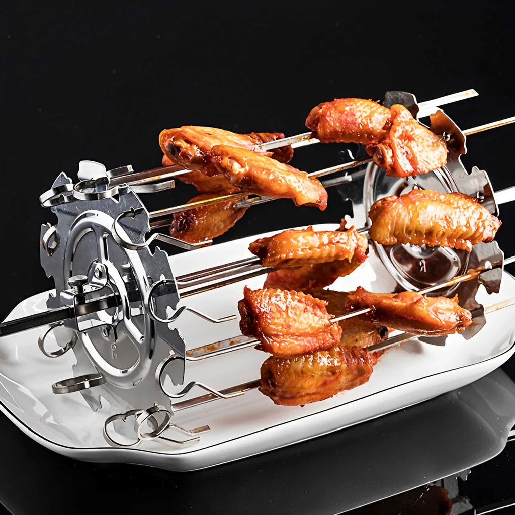 BBQ Grill Basket KebabMaster | Stainless Steel Skewer Cage | Ø 13.5 cm x 25 cm | For Rotisserie Ovens | 10 Skewers