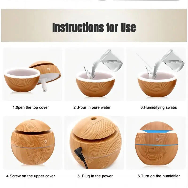 AeroMist Humidifier 130 ml | Whisper Quiet <35 dB | USB Operated & LED Light | With Aroma Oil Function