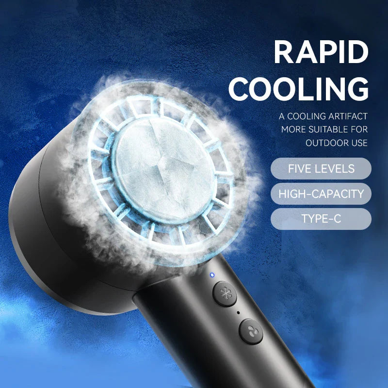 Brisano AirCool Mini Handheld Fan with Cooling Function | 5 Speeds | LED Display & USB Charging | Quiet & Portable | For Travel, Office & Outdoor