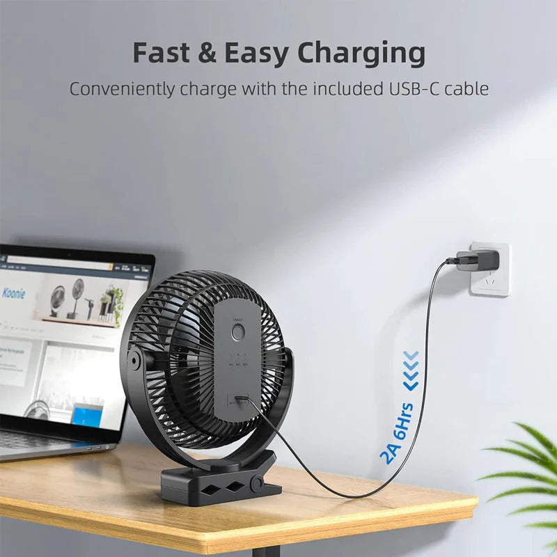 Clip Fan BreeziClip | 8-Inch | Quiet & Rechargeable | 10,000 mAh Battery | For Strollers, Camping & Home