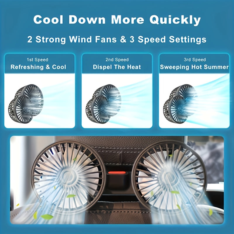 Dual Fan AirTrek Duo | 360° Rotatable | Ultra-Quiet & Compact | USB Car Fan with 5 Blades