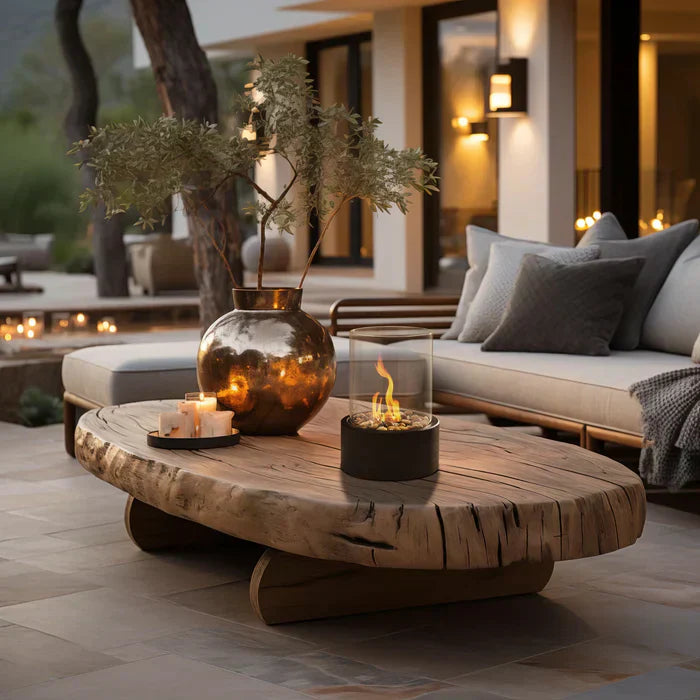 FlammaLume Table Lantern | Portable Decorative Fire Lamp | Modern Design & Flame Effect | For Indoor & Outdoor Use | Round Steel & Glass
