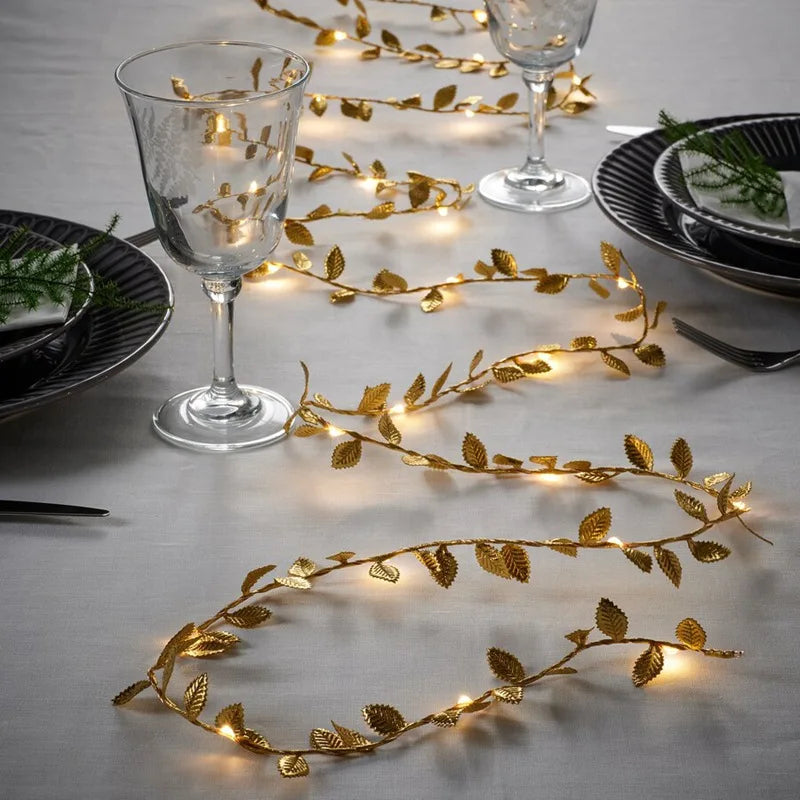Aurellia | LED String Lights 2 m | 20 LEDs Golden Leaves | Warm White Light | Decorative Garland for Wedding, Party & Home