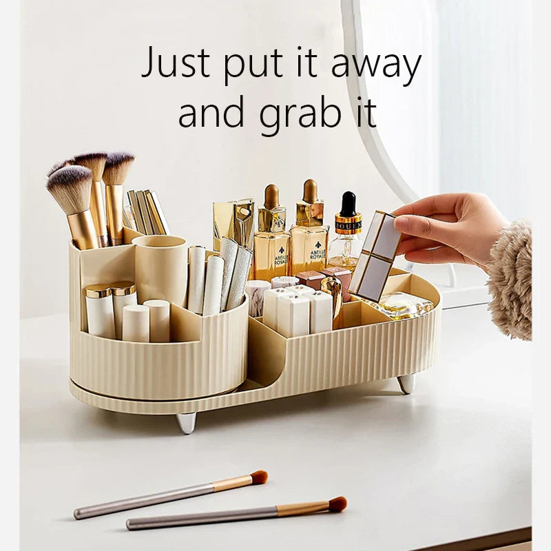 Clearlyn SpinBox Rotatable Makeup Organizer made of Plastic | Cosmetic Box with Compartments | 360° Rotating & Space-Saving | Acrylic Look
