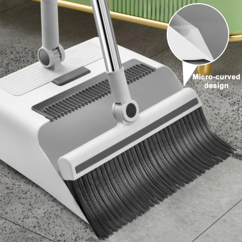 Cleanuvo 3-in-1 Sweeping Set | Broom with Floor Brush & Upright Dustpan | Extra Long Handle & Hair-Repellent | Household Cleaning Set