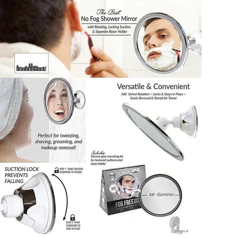 ClearView Bathroom Mirror | Fog-Free Makeup & Shaving Mirror | With Suction Cup & 360° Rotation | Clear View in the Bathroom