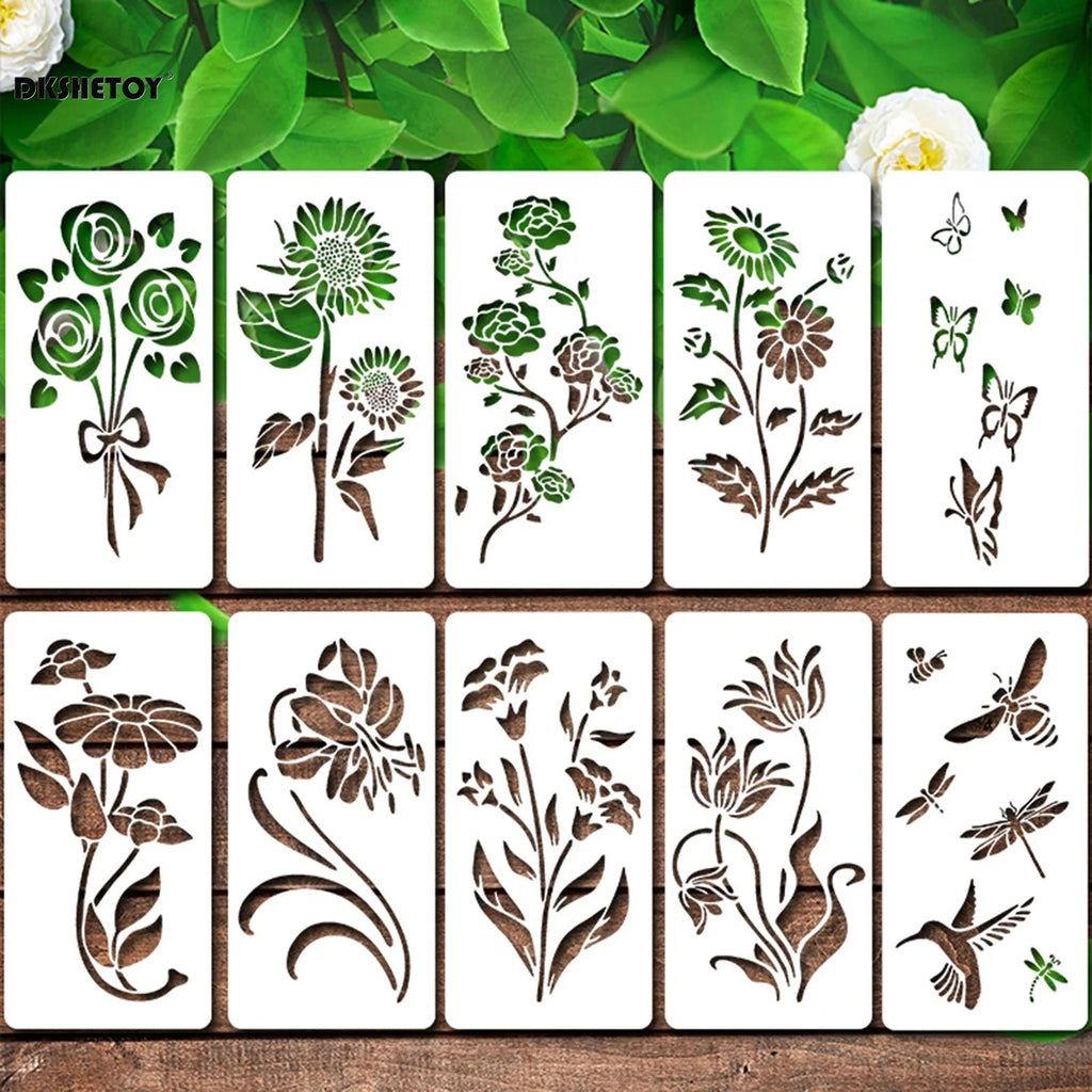 Creativora Stencil Set | 10-piece | Flexible PET Painting Stencils | For Scrapbooking, Walls, Fabric & Paper