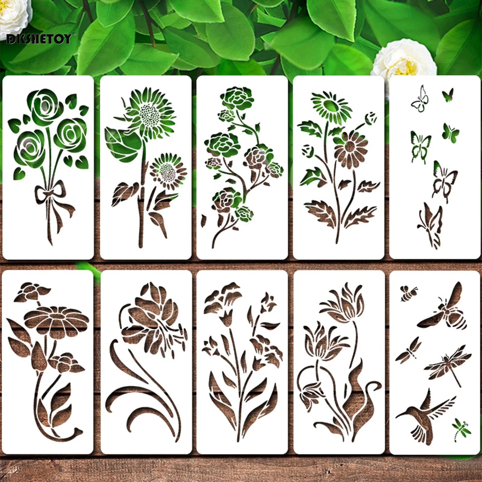 Creativora Stencil Set | 10-piece | Flexible PET Painting Stencils | For Scrapbooking, Walls, Fabric & Paper