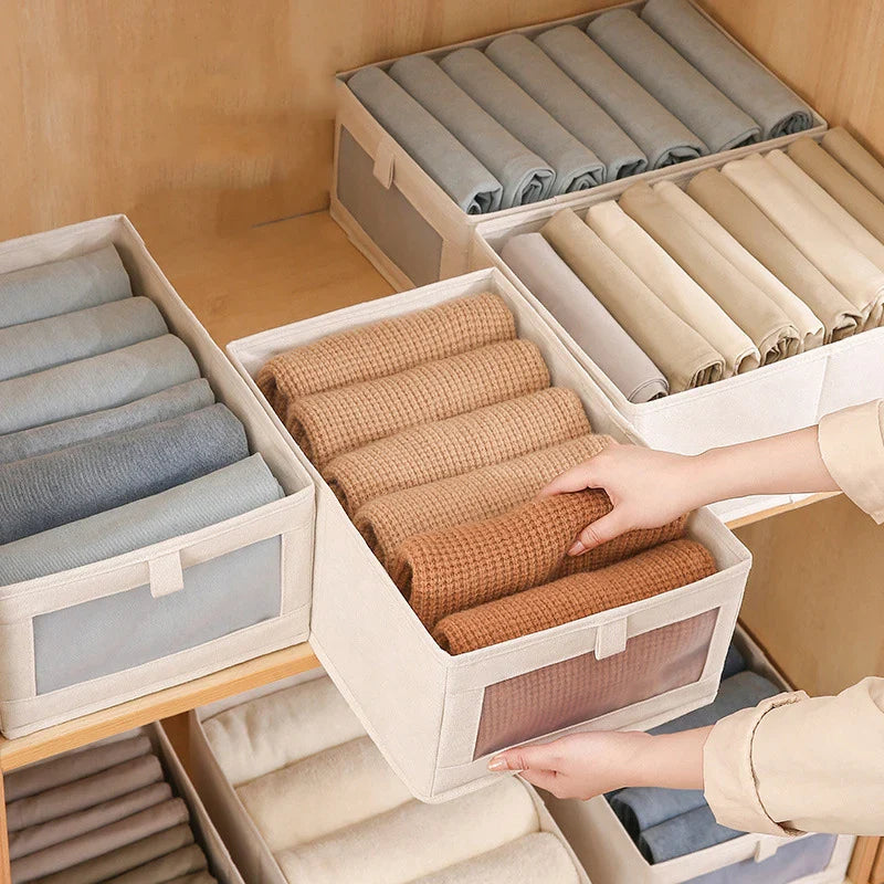 Clothing Storage Box with Viewing Window | Foldable & Breathable | VistaLino Linen Box in M/L/XL