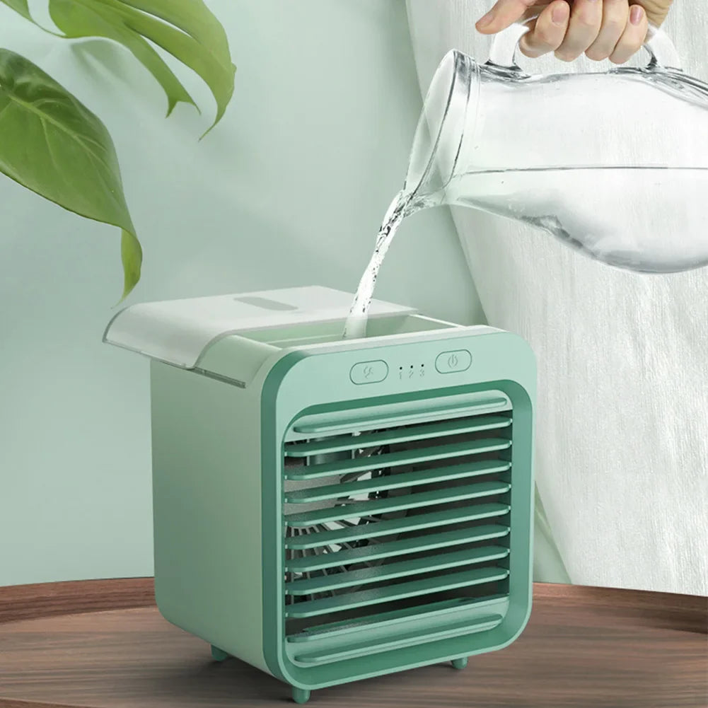 Coolivio Mini AirCooler | Portable 3-in-1 USB Fan with Air Humidification & Cooling Function | 3 Speeds | 2500 mAh Battery | For Office, Travel & Home