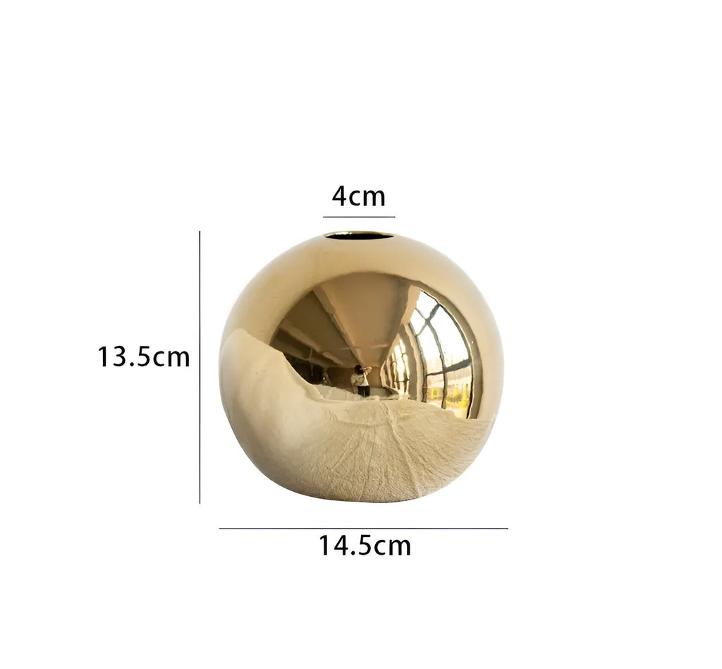 Ceramic Vase Aurelia Gold | Round Shape with Glossy Finish | Timeless Elegant & Versatile | For Flowers & Decor