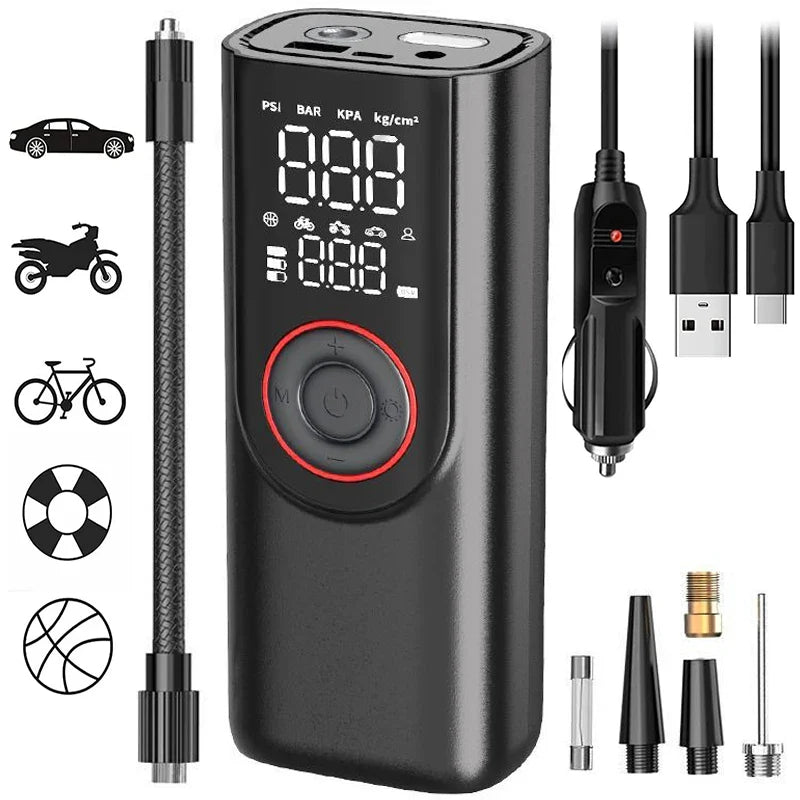 Digital Cordless Air Pump AirSure Pro | 150 PSI | 6000 mAh Power Bank | LED Light & Automatic Stop | For Car, Bicycle, Ball & More