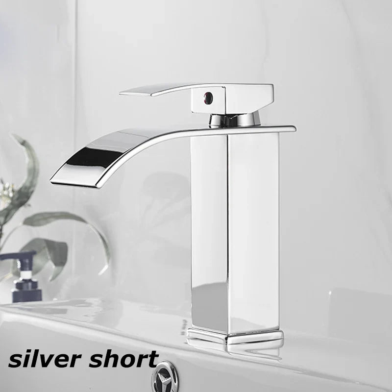 Aqualis Noir Waterfall Basin Mixer Tap | Stainless Steel | Hot & Cold Water | For Bathroom & Guest WC