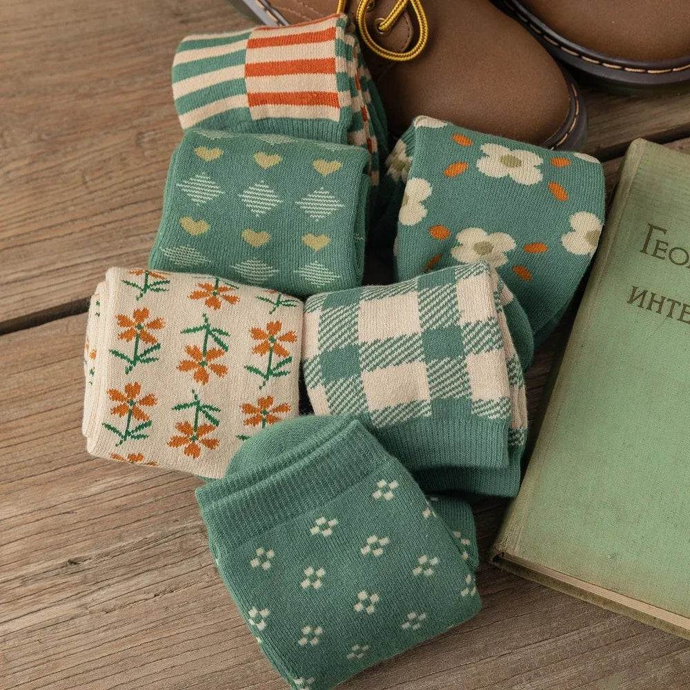 CozyBloom | 6 Pairs Women's Socks | Autumn & Winter | Cute College Style | Thick & Warm
