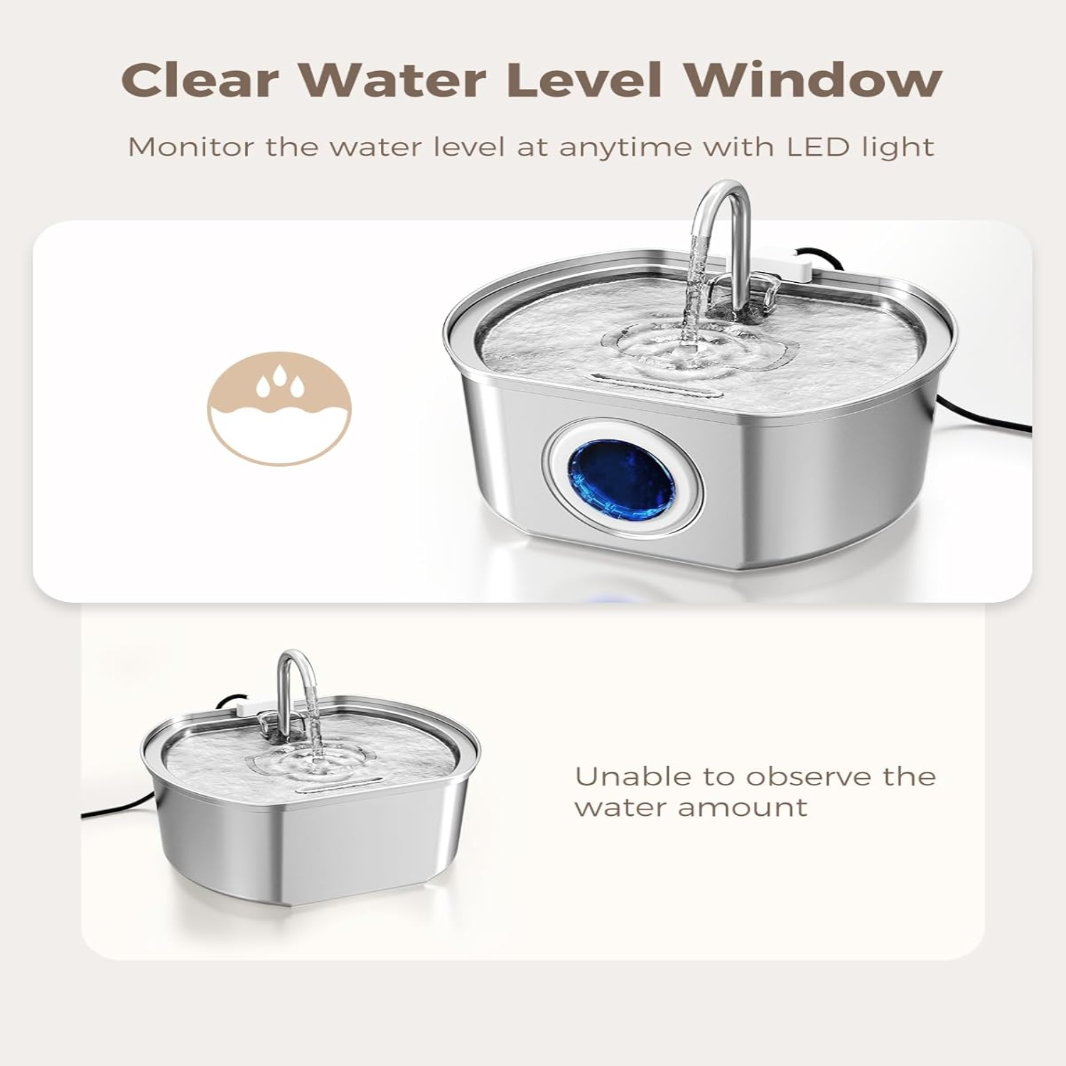 Felindra Cat Drinking Fountain made of Stainless Steel | Flowing Water for Better Hydration | Quiet & Hygienic | 2.5 L Capacity