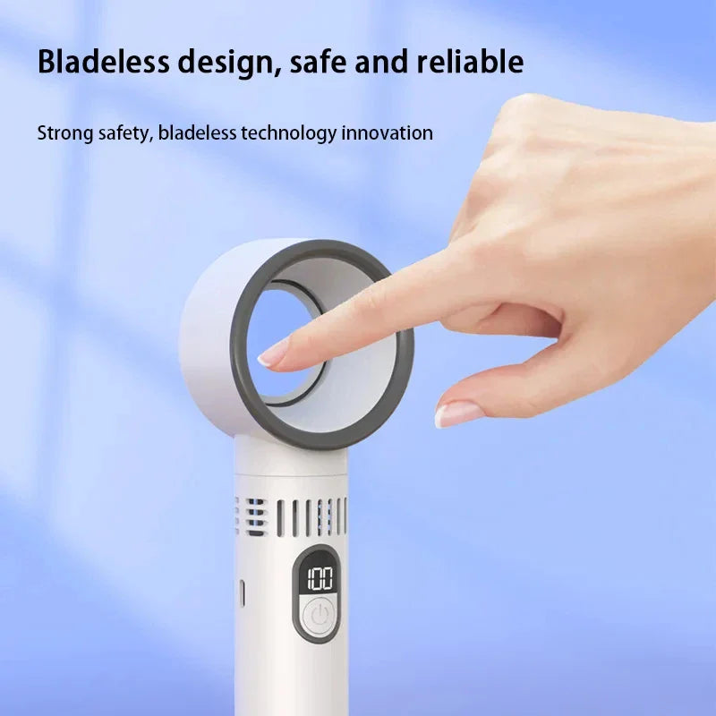 Aervana Bladeless Hand Fan with Digital Display | 100-Level Wind Power | USB Charging & 3000mAh Battery | Portable Turbo Fan