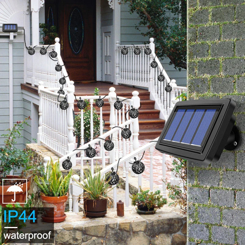 Flamara Solar String Lights with Flame Effect | 8 LED Lanterns | IP44 Waterproof | For Garden, Terrace & Balcony