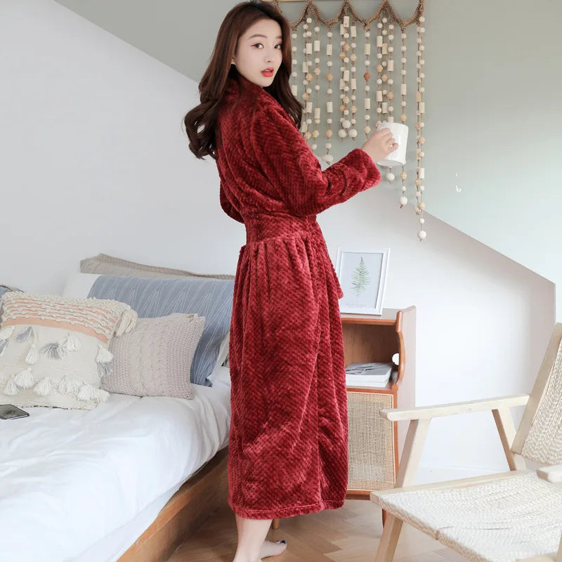 Bathrobe Long | Fluffy & Warm | With Shawl Collar & Belt
