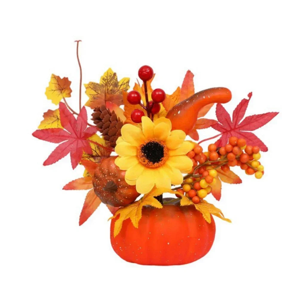 Autumn Magic | Decorative Pumpkin with Artificial Flowers | 25–30 cm | Autumn & Halloween Decoration
