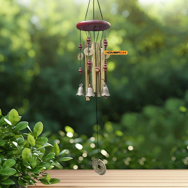 FortuneChime | Large Metal Wind Chime with Sound Tubes | Wood & Metal | For Garden & Home