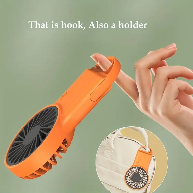 BreezeeGo MinQi Fan with Carabiner | USB Rechargeable & Foldable | Quiet & Portable | For Travel, Office & Home