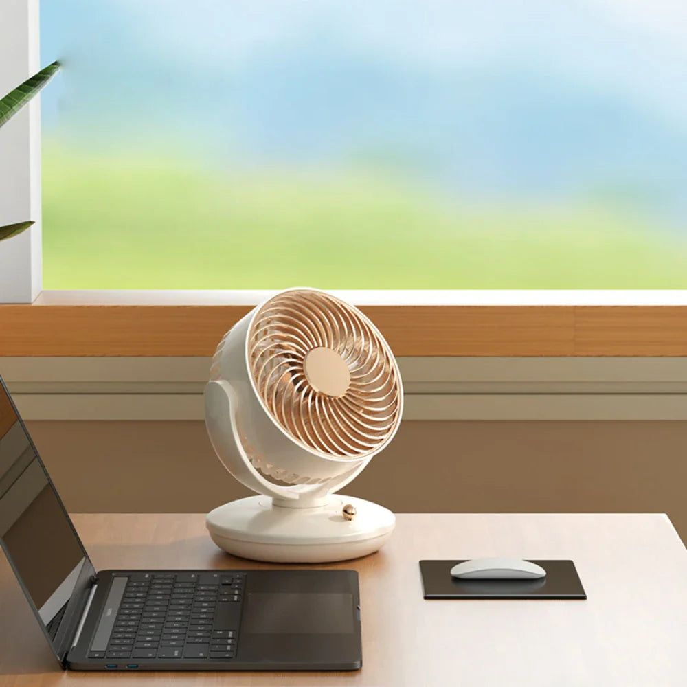 BreezeLoop Table Fan with 360° Rotation | USB Fan with 3 Speeds & Battery | Quiet & Compact | For Office, Bedroom & Home