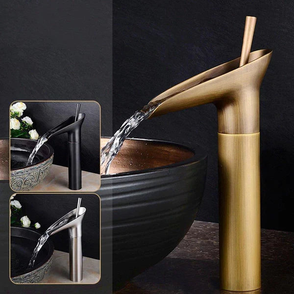 AquaVintura Antique Waterfall Faucet | Brass Tap with Single Lever Mixer | Hot & Cold Water | Bronze Finish