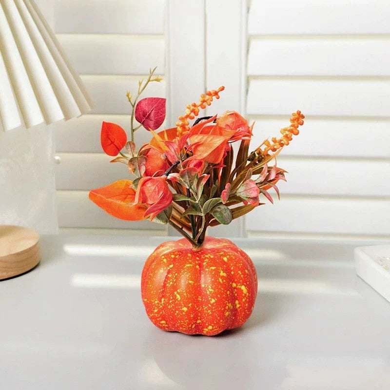 Decorative Pumpkin AutumnCharm | Artificial Pumpkin with Maple Leaves | Autumn, Halloween & Thanksgiving Decoration