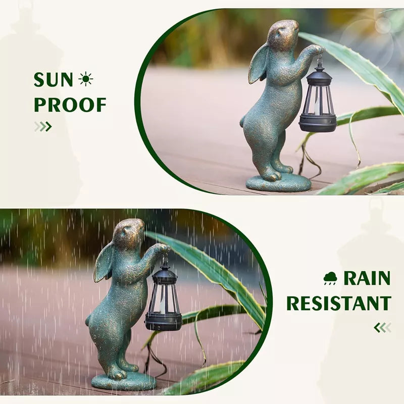 LunaHase | Solar-Hasenfigur mit Laterne | Wetterfeste Gartendekoration | LED-Solarleuchte