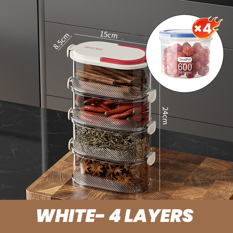 Gewürz-Aufbewahrungsbox mit Mehrfachfächern | Luftdichtes Design | Platzsparende Küchenorganisation