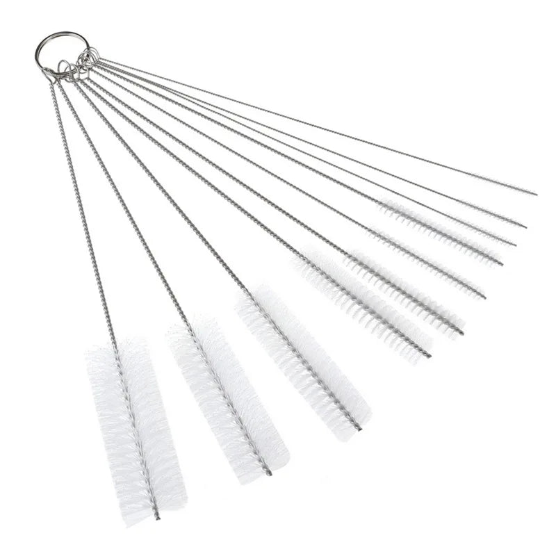 Brushilo Cleaning Brush Set 10-piece | Stainless Steel with Nylon Bristles | For Straws, Bottles, Tubes & Laboratory Equipment