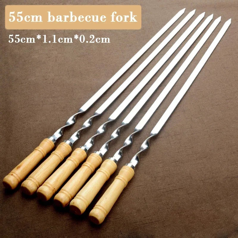 GrillSpear Grill Skewers 55 cm | Set of 6 | Stainless Steel with Beech Wood Handle | Extra Long & Heat Resistant