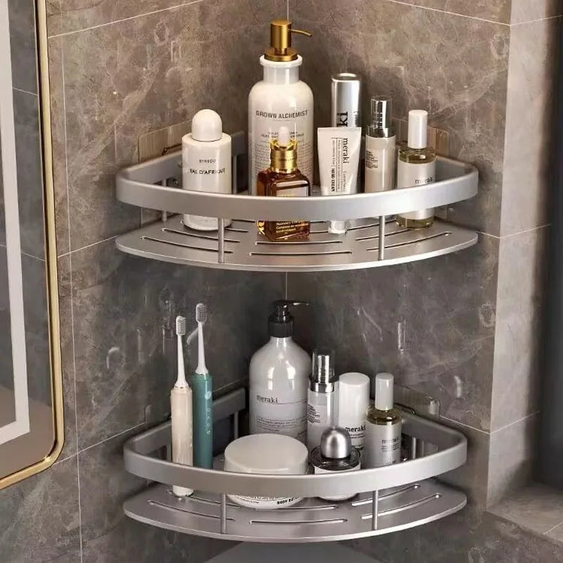 AquaSpace Pro | Corner Shower Shelf without Drilling | Aluminum | Rust-Free & Durable | Bathroom Shelf in Black, White, Silver, or Black-Gold