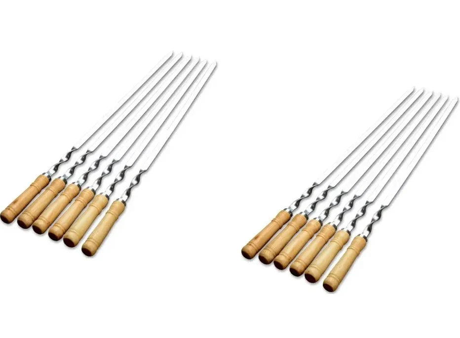 GrillSpear Grill Skewers 55 cm | Set of 6 | Stainless Steel with Beech Wood Handle | Extra Long & Heat Resistant
