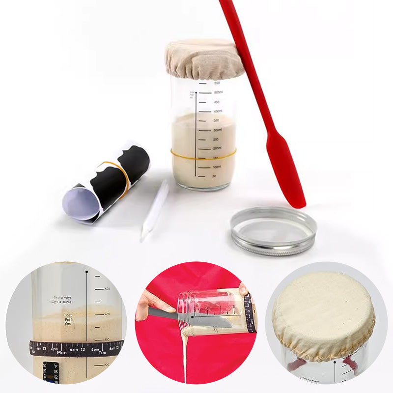 Fermento | Sauerteig-Starterset | 730 ml Fermentierglas | Komplettes Brotback-Set für Anfänger & Hobbybäcker