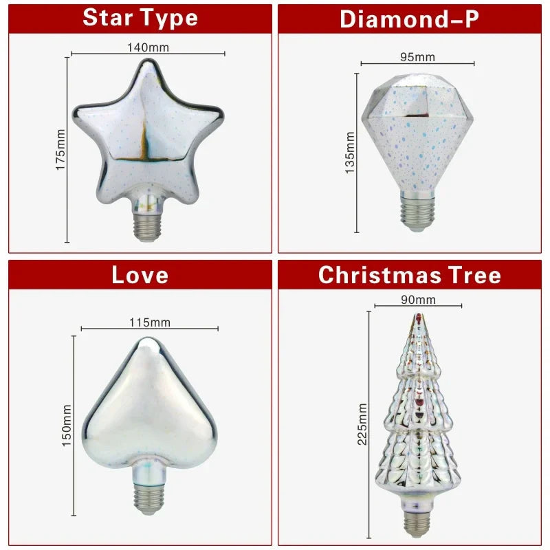 3D LED Bulb | Vintage Fireworks Effect Lamp with E27 Socket | 6W 85–265V | Decorative, Party & Christmas Lighting | Auravia
