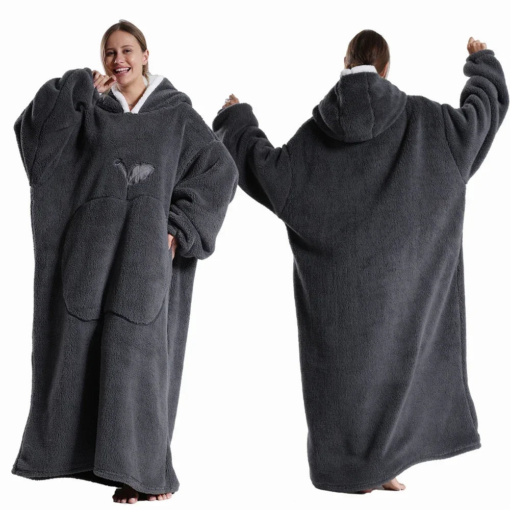 CozyHaven Plus Size Hooded Blanket | Plush Sherpa Wearable Blanket with Sleeves & Pocket | 140 cm | Unisex Winter Cozy Blanket