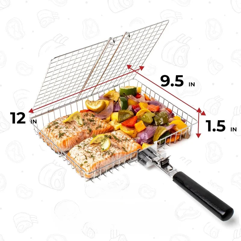 BBQGrid | Portable Grill Rack with Handle | Ideal for Fish, Vegetables & Shrimp | Stainless Steel
